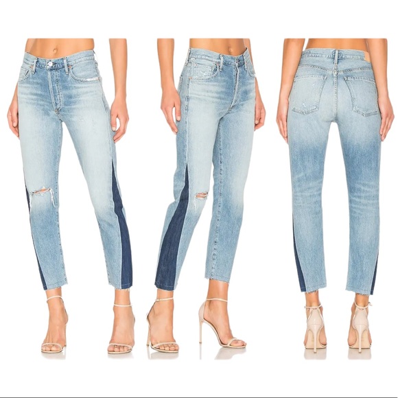 CITIZENS OF HUMANITY Jeans Liya High Rise Classic Crop Side Color block 27 - Picture 13 of 13